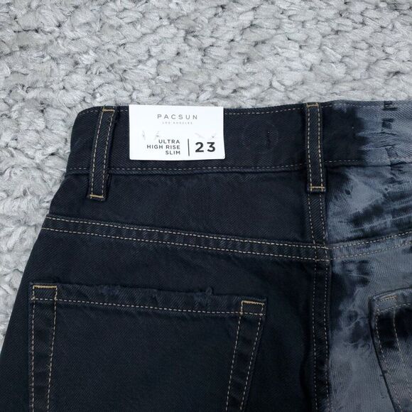 Pacsun Ultra High Rise Slim Jeans Two Tone Tie Dye Black Eco Women's Size 23 - Picture 3 of 10